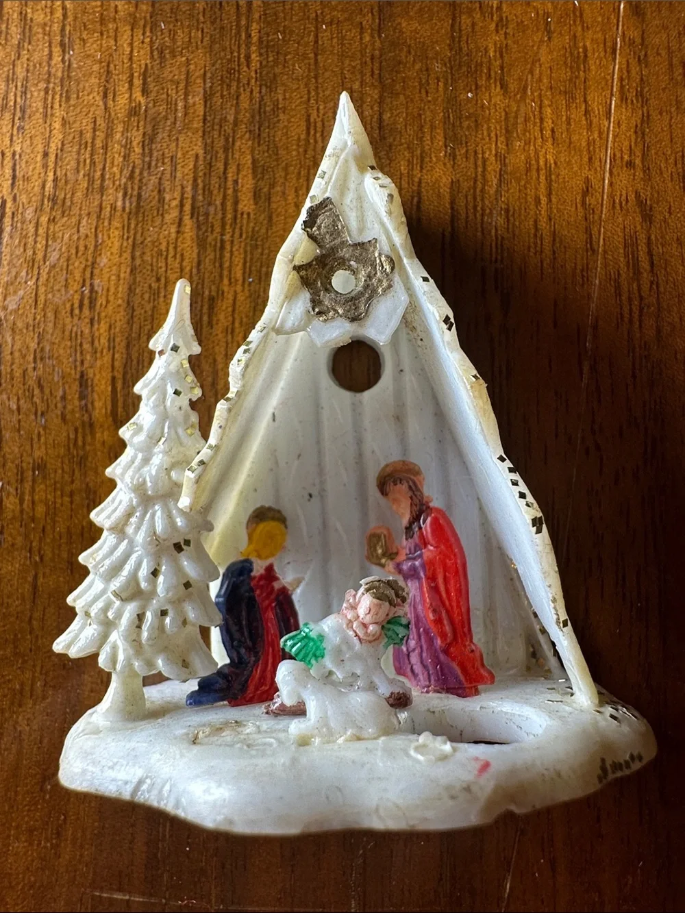 Tiny Vintage White Plastic Nativity Scene